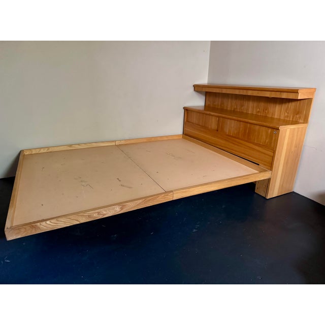 Mid-Century Modern 1970s Solid Birch Queen Sized Floating Platform Bed With Illuminated Headboard by Thomasville For Sale - Image 3 of 12