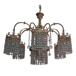 Empire Chandelier with Gold Plated and Crystal Drops, 1970s For Sale