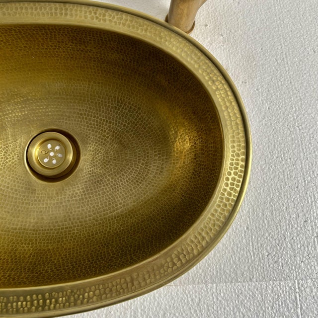 Oval Hammered Brass Drop-In Bathroom Sink, Rustic Moroccan Handmade & Brass Drain For Sale - Image 6 of 9