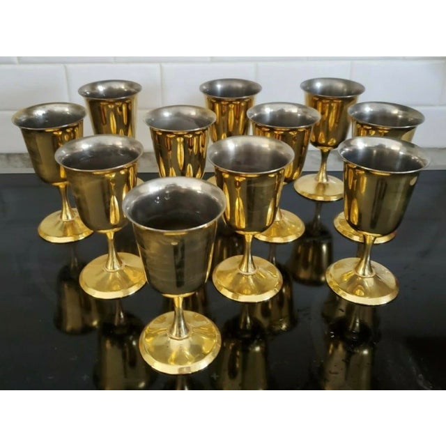 Mid-Century Modern Mid 20th Century Brass Wine Goblets With Silvered Interiors, Set of Nine For Sale - Image 3 of 7