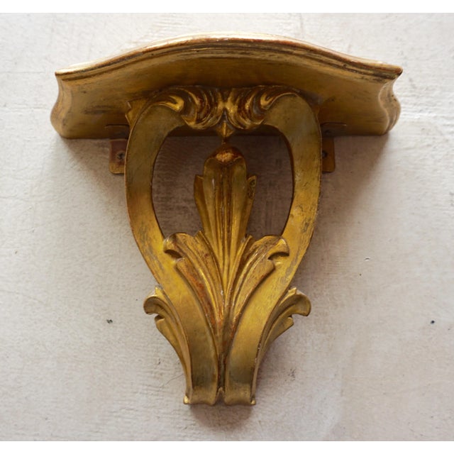 Wood Vintage Hollywood Regency Gilt Wall Mirror With Matching Console Shelf For Sale - Image 7 of 11