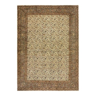 Mid Century Modern Beige Fine Floral Large Scale Antique Tabriz Knotted Wool Rug For Sale