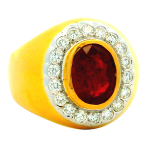 1990s Italian 18k Gold Ruby & Diamond Cocktail Ring, Size 10
