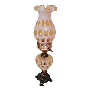 Vintage Fenton Honeysuckle Topez Opalescent Coin Dot Hurricane Parlor Lamp For Sale
