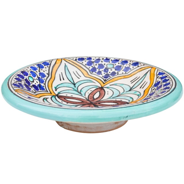 Mid 20th Century Mid 20th Century Moroccan Turquoise Orange & Blue Ceramic Wall Plate For Sale - Image 5 of 7