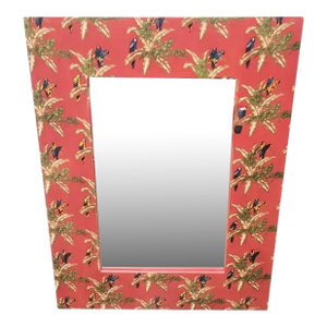 Vintage Red Coastal Tropical Parrot Rectangular Wall Mirror