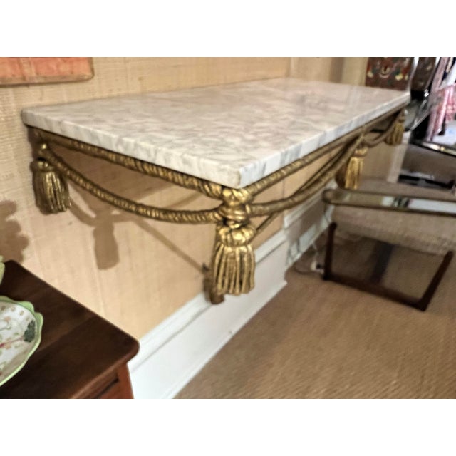 1950s Italian Gilt Rope/Tassle Marble Top Wall Console For Sale - Image 10 of 12