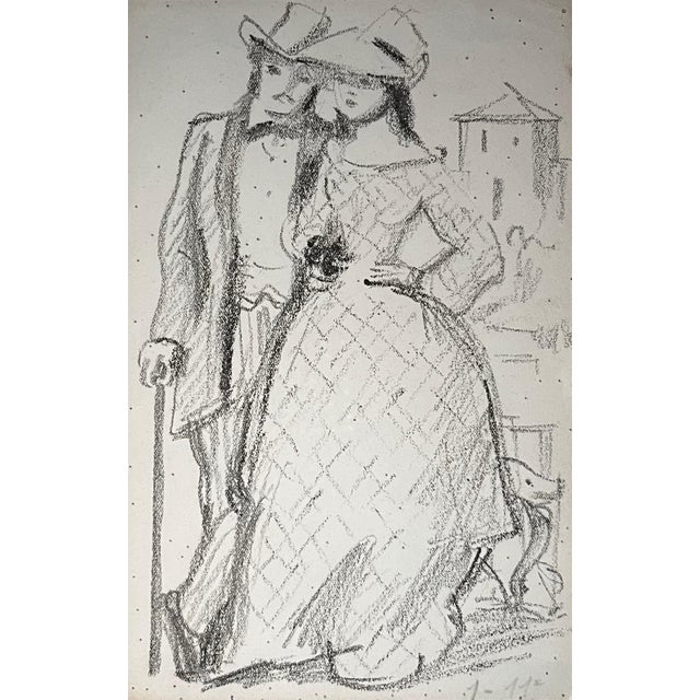 Benjamin II Vautier, Young Couple, Graphite on Paper For Sale - Image 8 of 8