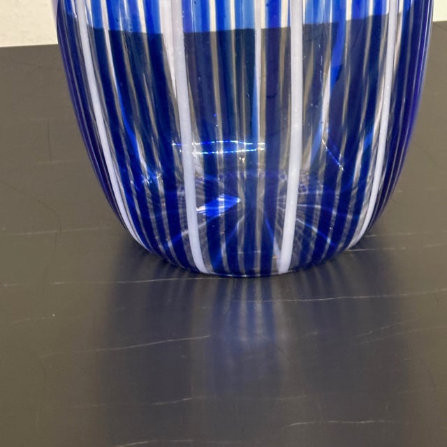 Mid-Century Blue and Milk Murano Glass Vase with Canes or Filigree from Venini, 1950s For Sale - Image 6 of 11