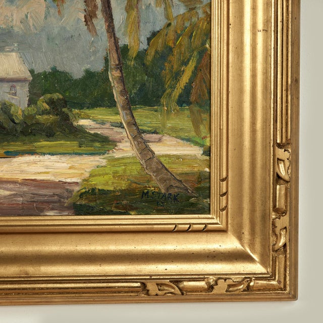 Vintage Tropical Landscape Painting With Houses by Melville F. Stark For Sale - Image 9 of 12