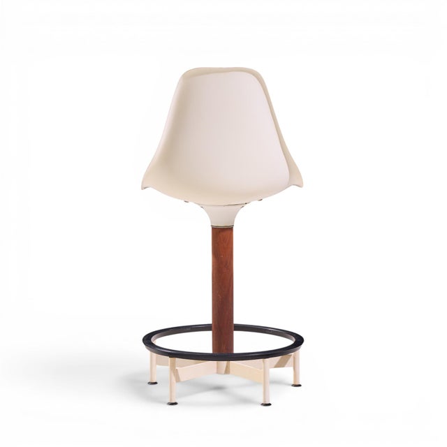 Eero Saarinen Style Burke Mid Century Walnut and Fiberglass Barstools - Set of 4 For Sale - Image 9 of 12