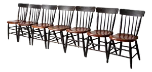 Antique Painted Plank Seat Chairs Set of 7