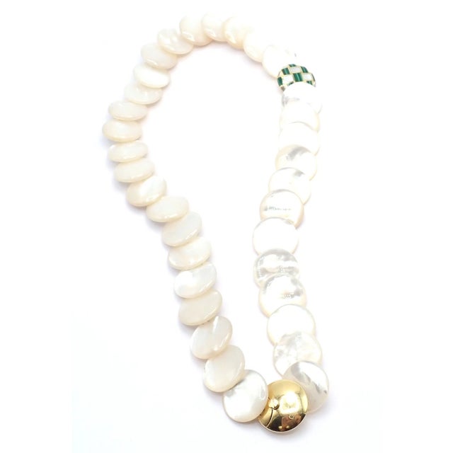 1980s Tiffany & Co. Angela Cummings Yellow Gold Mother of Pearl Malachite Inlaid Necklace For Sale - Image 9 of 15