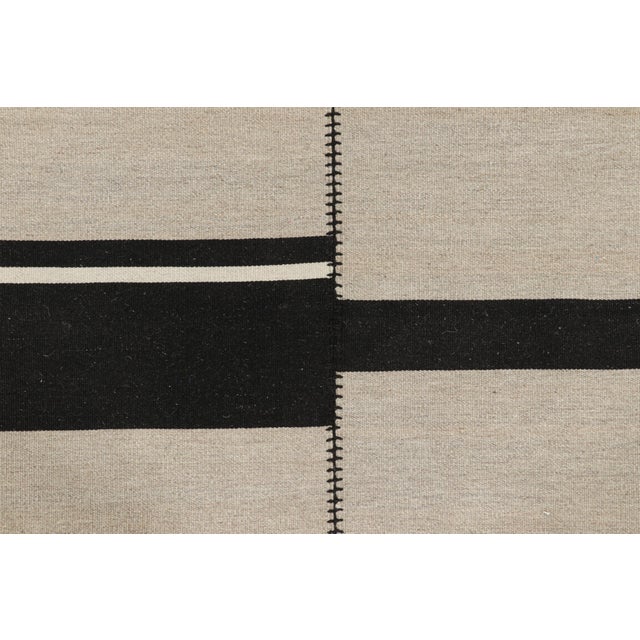 Contemporary Rug & Kilim’s Contemporary Kilim, Taupe With White and Black Textural Stripes For Sale - Image 3 of 7