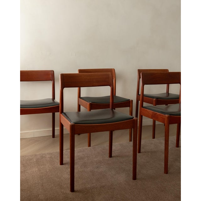 A vintage set of five danish teak dining chairs designed by johannes nørgaard for nørgaards møbelfabrik, produced in...