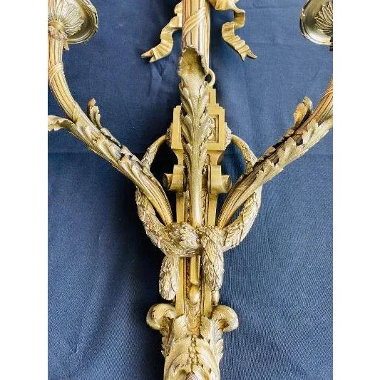 Metal French Bronze Three Light Electrified Wall Sconce For Sale - Image 7 of 11