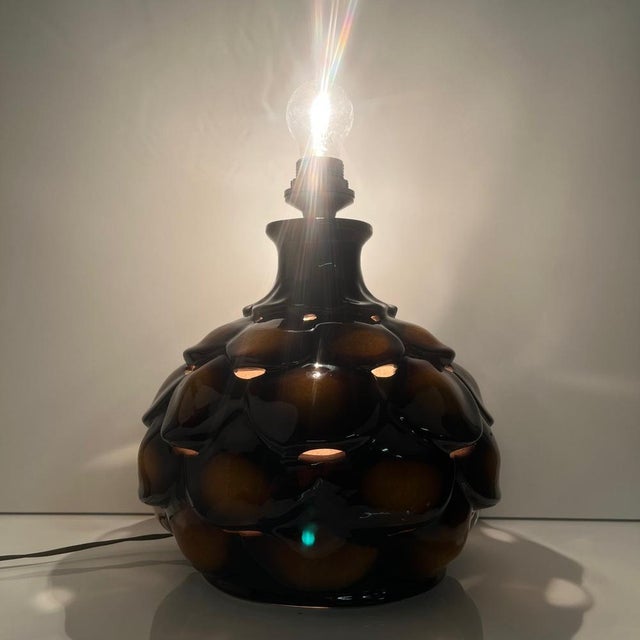 1970s Large Ceramic Table Lamp in Scale Pattern, 1970 For Sale - Image 5 of 11