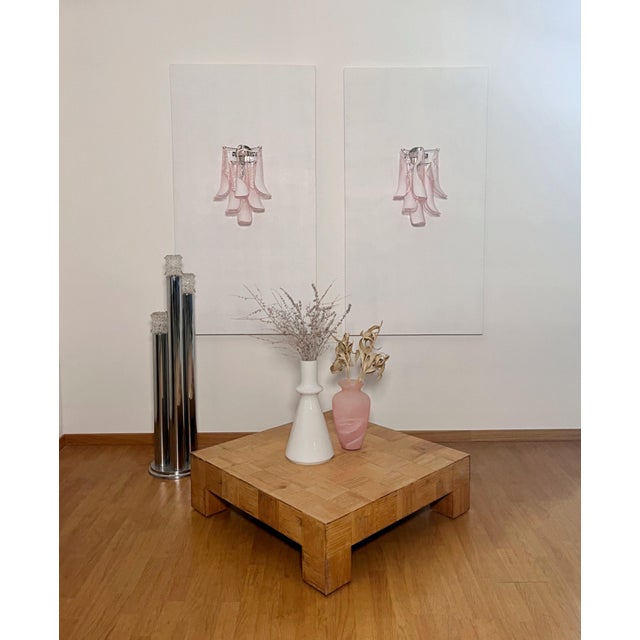 1990s Vintage Italian Murano Wall Lights with Pink Lattimo Glass Petals in the manner of Mazzega, 1990, Set of 2 For Sale - Image 5 of 18