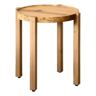 Small Contemporary Satin Walnut Wood Side Table With Bronze Details For Sale