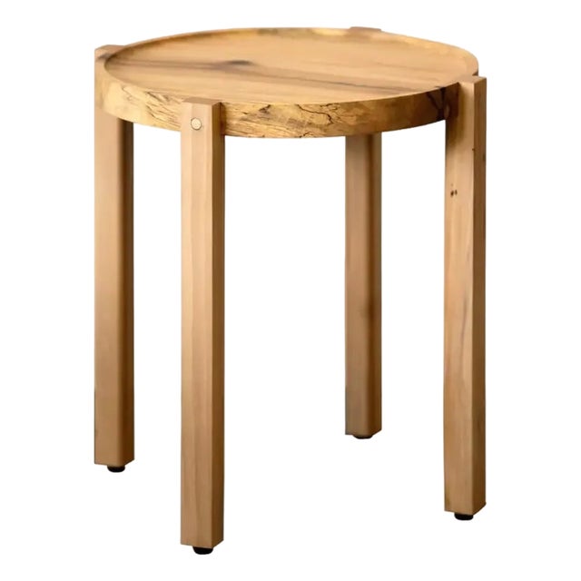 Small Contemporary Satin Walnut Wood Side Table With Bronze Details For Sale