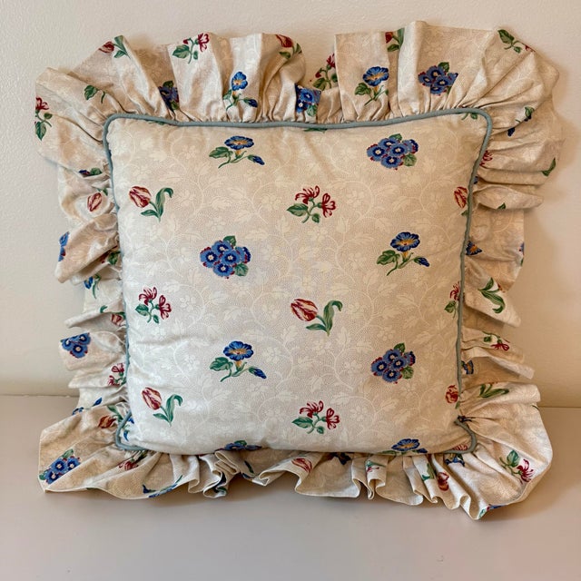 Vintage Cottage Floral Ruffle Pillow For Sale In Raleigh - Image 6 of 7