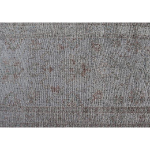 Early 21st Century Turkish Oushak Runner in Pale Ivory With Faded Green 3'2 X 13'2 For Sale - Image 5 of 12