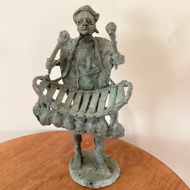 Brutalist Antique Ashanti Figural Bronze Musicians Group Sculptures Deep Verdigris 6 Pieces For Sale - Image 3 of 12