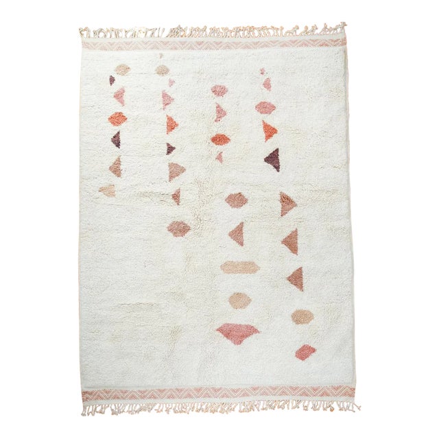 Natural White Moroccan Wool Rug With Beige, Rose, Indian Red, Eggplant & Dusty Rose - 9x12 Ft For Sale