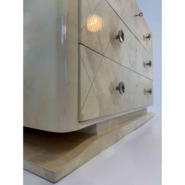 Paper Belgian Art Deco Engraved Parchment Chest of Drawers, Late 1940s For Sale - Image 7 of 16