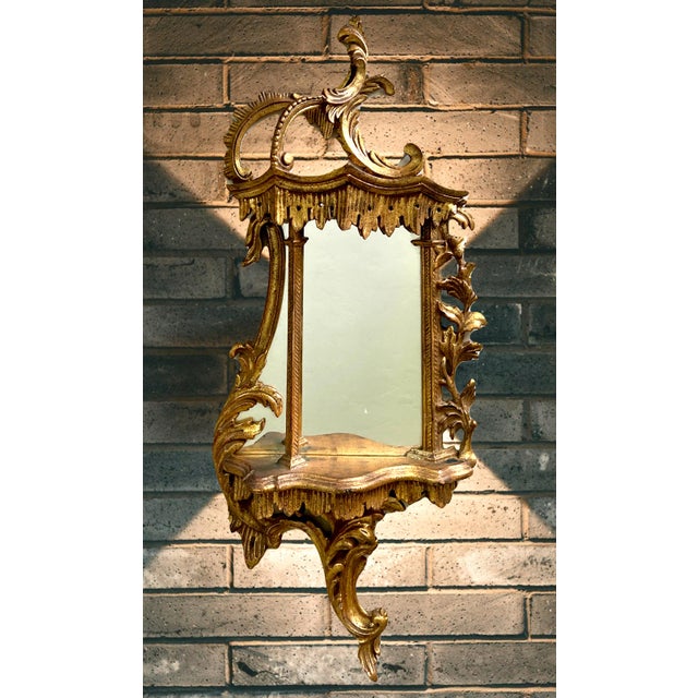 Antique Italian Giltwood Baroque Gold Wall Shelf With Integral Mirror For Sale - Image 10 of 13