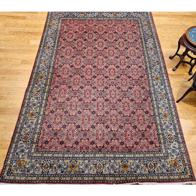 Late 20th Century Vintage Persian Tabriz Rug, Handwoven Wool, Allover Herati Pattern, Plum & Blue, 7’ X 10’ For Sale - Image 5 of 12