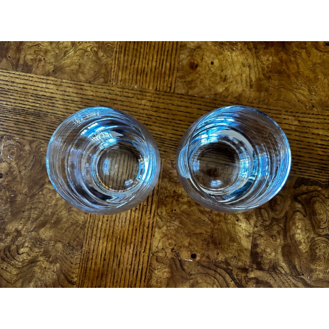Mid-Century Modern Heavy Crystal Old Fashioned Rocks Whiskey Glasses Set of 2 For Sale - Image 3 of 7