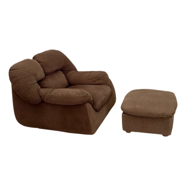 Set of Lounge Chair and Ottoman attributed to Mario Marenco, Italy, 1970s For Sale