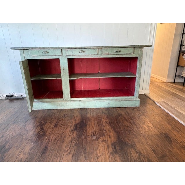 Farmhouse 19th Century French Painted Enfilade With Zinc Top — Original Paint For Sale - Image 3 of 10