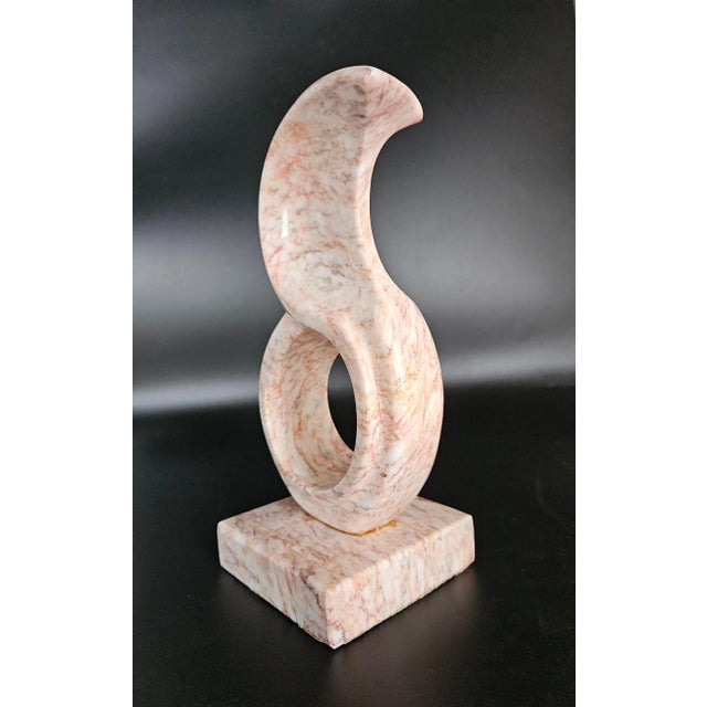 Abstract Vintage Cherry Blush Polished Marble Sun & Moon Abstract MCM Decor For Sale - Image 3 of 9