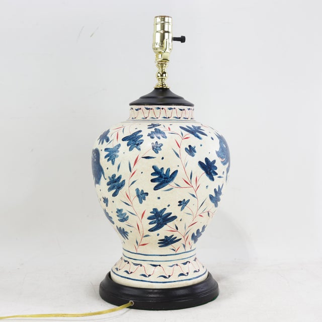 Pair of Vintage Brunschwig & Fils Cadiz Table Lamps - Blue and Cream Ceramic With Boar and Deer Motif For Sale - Image 15 of 17