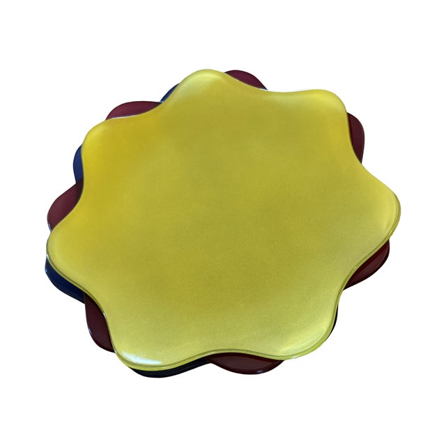 Blue 1990s Annieglass Colorful Charger Hand Formed Studio Glass Plates - Set of 9 For Sale - Image 8 of 11