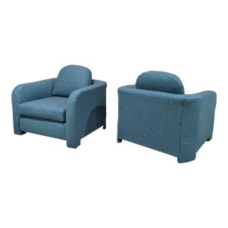 1980s Fully Upholstered Lounge Chairs - a Pair For Sale