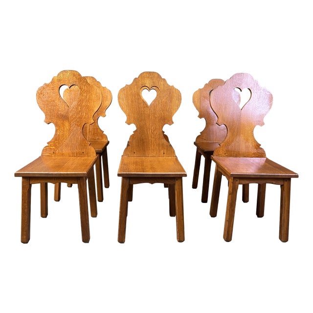 Vintage Brutalist Heart-Shaped Chairs, 1960s, Set of 6 For Sale