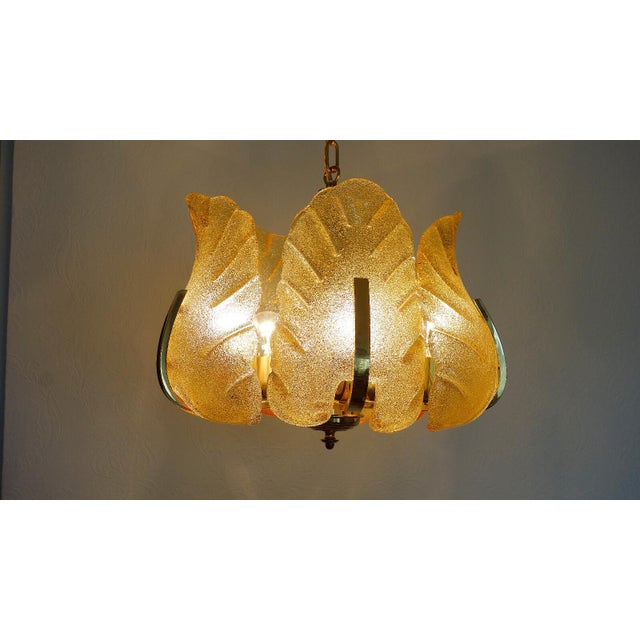 Scandinavian Brass Ice Glass Five-Light Chandelier from Carl Fagerlund, 1960s For Sale - Image 10 of 11