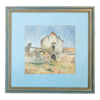 19th Century American Southwestern Watercolor Painting of San Diego California Mission For Sale