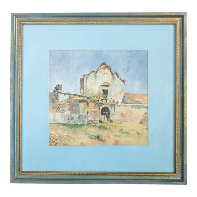 19th Century American Southwestern Watercolor Painting of San Diego California Mission For Sale