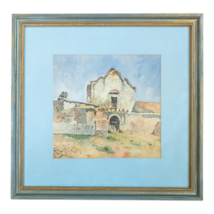 19th Century American Southwestern Watercolor Painting of San Diego California Mission