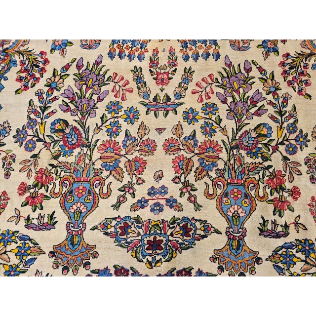 Antique Oversized Persian Kerman Lavar Rug, Hand-Knotted Wool, Allover Floral Vase Pattern, Ivory & Pink, 11’ X 20’ For Sale - Image 18 of 18