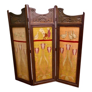 Art Nouveau Folding Screen in Copper and Oak, 1890 For Sale