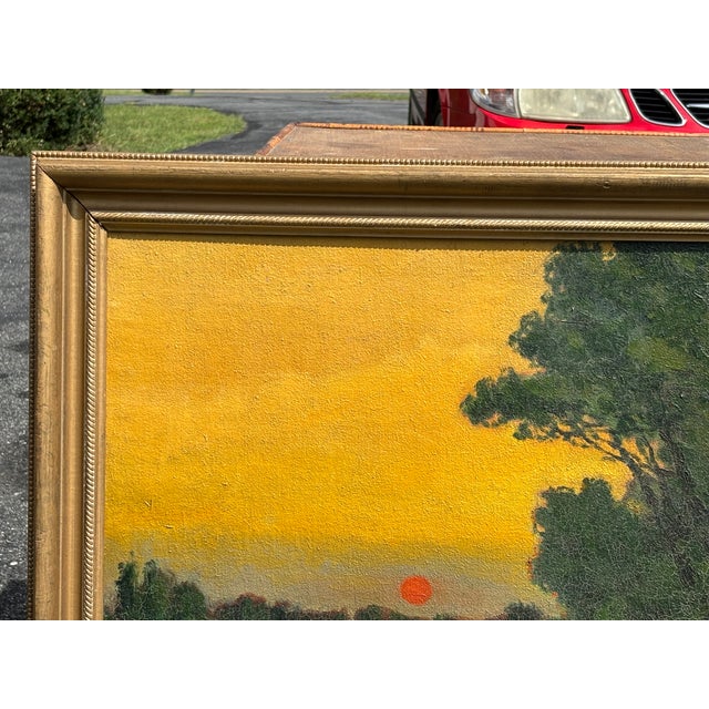 Wood Early 20th C. American Luminist Original Oil on Canvas - Artist Signed, Original Frame For Sale - Image 7 of 11