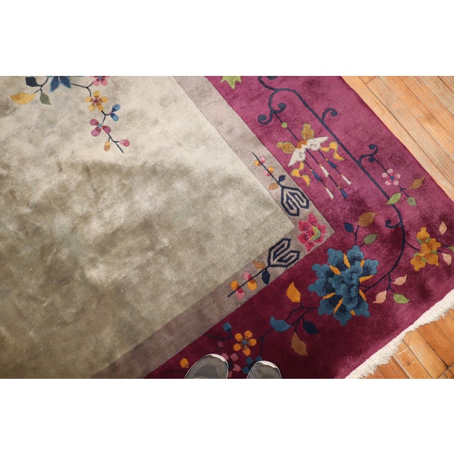 Pink Early 20th Century Zabihi Collection Large Art Deco Chinese Room Size Rug - 12'1" x 14'6" For Sale - Image 8 of 18