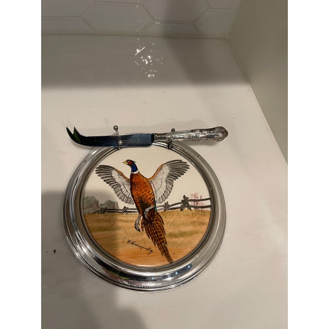 1950s Mid Century Modern Porcelain and Sterling Cheese Plate With Coordinating Cheese Knife For Sale In Philadelphia - Image 6 of 6