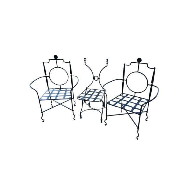 Art Deco Three Wrought Iron Chairs After the 1943 Models by Gilbert Poillerat (1902- 1988), Second Half 20th Century For Sale - Image 3 of 15