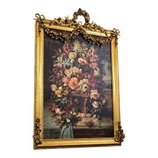 French-Inspired Floral Still Life – Vibrant Botanical Bouquet With an Ornate Gilded Frame For Sale